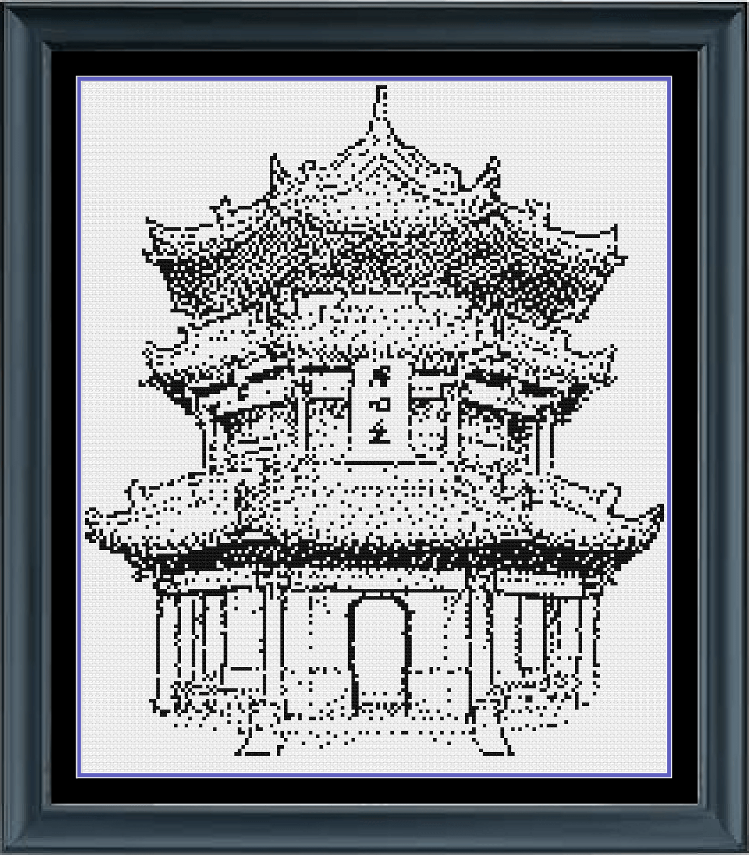 Stitching Jules Design Cross Stitch Pattern Medium Japanese Pagoda Monochrome Counted Cross-Stitch Pattern | Instant Download PDF